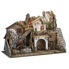 Illuminated nativity scene with mill complete with recycling 2