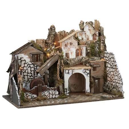 Illuminated nativity scene with mill complete with recycling