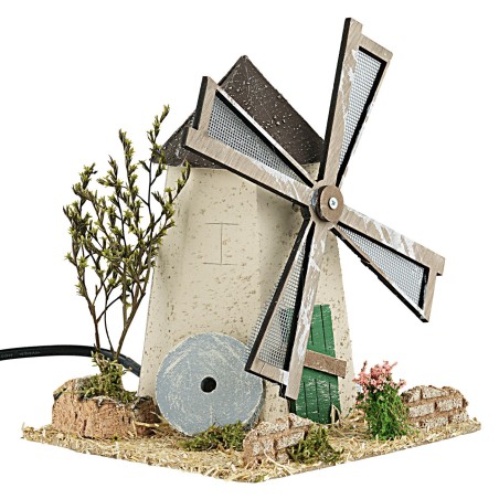 Mulino a vento rustico con ruota funzionante 17x16x19