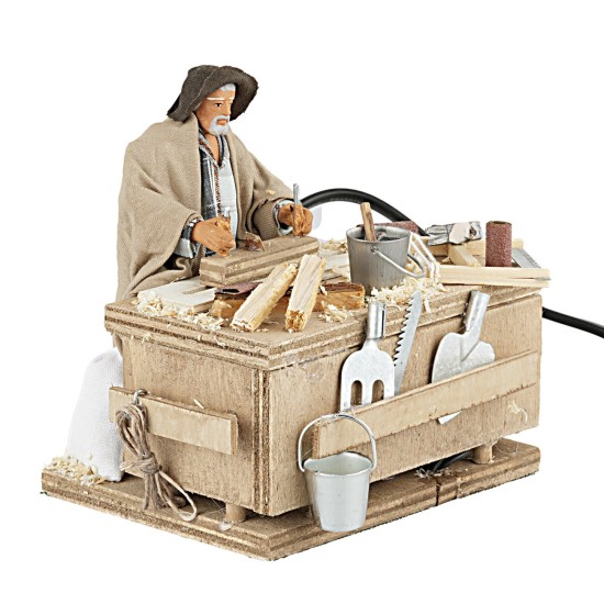 Falegname che pialla in movimento 12 cm per presepe Mondo