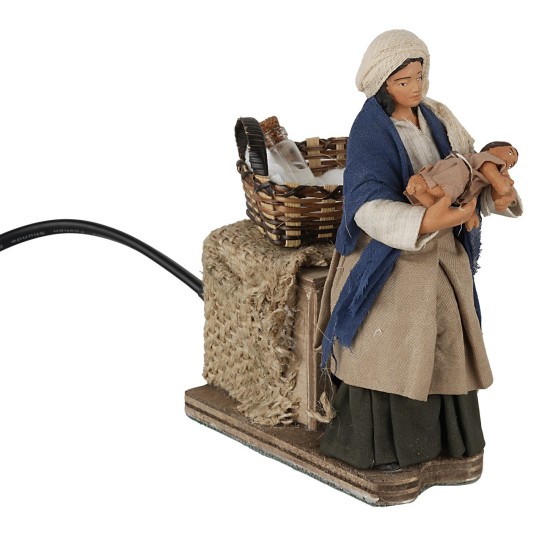 Donna con bimbo in braccio 12 cm in movimento per presepe Mondo