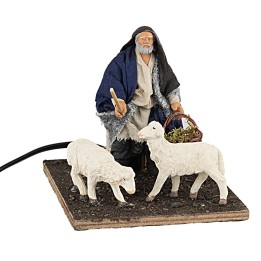 12 cm Shepherd with sheep in motion