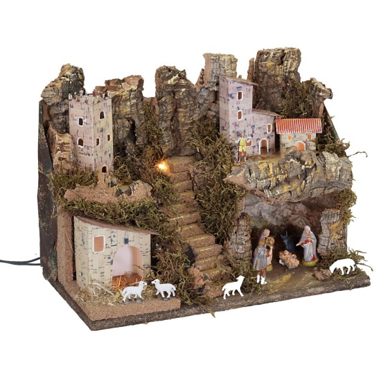 Presepe con luci completo di Natività cm 33x18x24 h