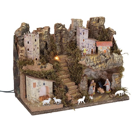 Presepe con luci completo di Natività cm 33x18x24 h per presepe