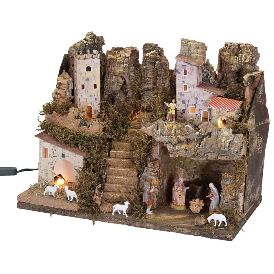 Presepe con luci completo di Natività cm 33x18x24 h per presepe