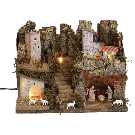Presepe con luci completo di Natività cm 33x18x24 h