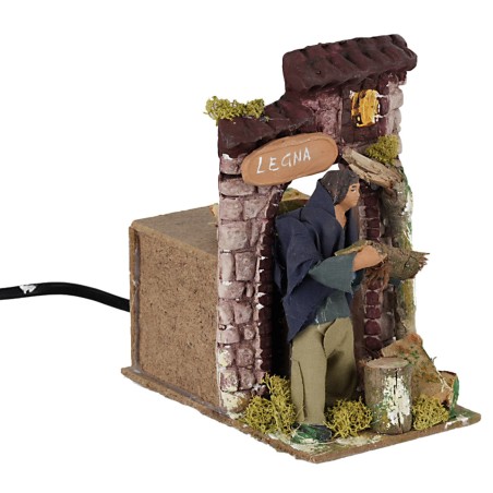Venditore di legna 10 cm in movimento per presepe Mondo Presepi