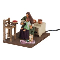 Mamma con bambino 10 cm in movimento per presepe Mondo Presepi