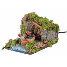 Barca con pescatori sul fiume in movimento 25x16x20 h 2