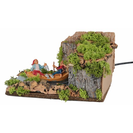 Barca con pescatori sul fiume in movimento 25x16x20 h