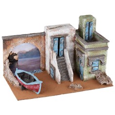 Escena con barco de 50x30x28 cm de altura para belén Mondo Presepi 2