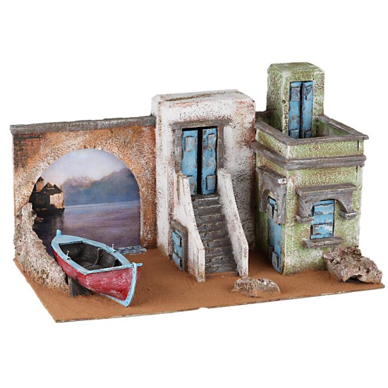 Escena con barco de 50x30x28 cm de altura para belén Mondo Presepi