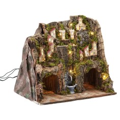 Presepe con luci e fontana funzionante cm 33x18x24 h per 2