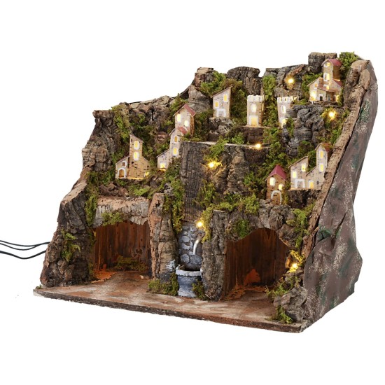 Presepe con luci e fontana funzionante cm 33x18x24 h per