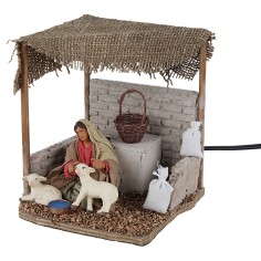 Donna con agnellini 12 cm in movimento per presepe Mondo Presepi