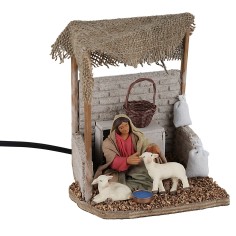 Donna con agnellini 12 cm in movimento per presepe Mondo Presepi 2