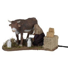 Uomo che munge 12 cm in movimento per presepe Mondo Presepi