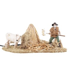 Pastore con bue 10 cm con doppio movimento per presepe Mondo