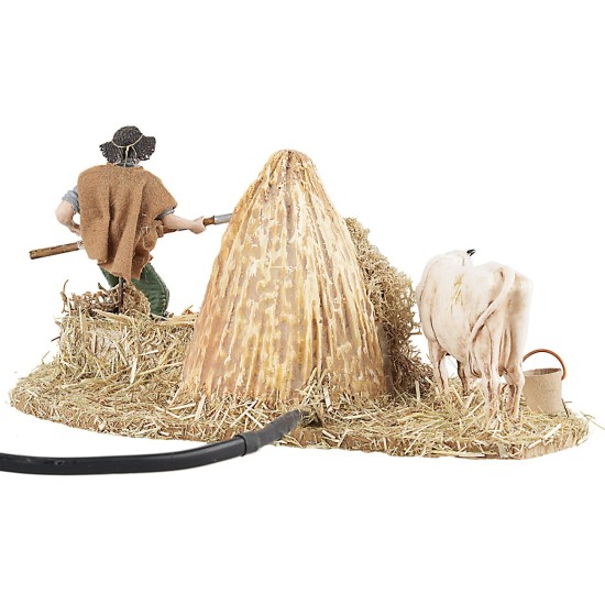 Pastore con bue 10 cm con doppio movimento per presepe Mondo