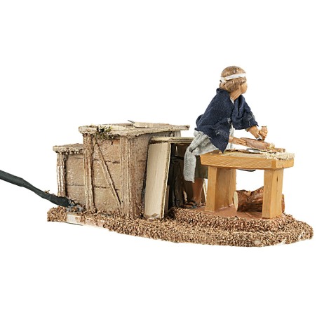 Young carpenter who planes series 12 cm in movement