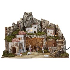 Nacimiento con luces y fuente funcionando completo con figuritas cm