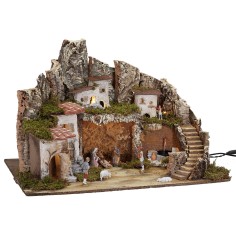 Nacimiento con luces y fuente funcionando completo con figuritas cm 2