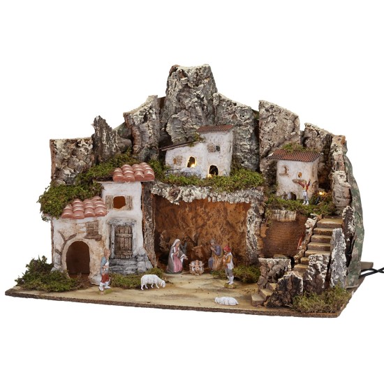 Presepe con luci e fontana funzionante completo di statuine cm