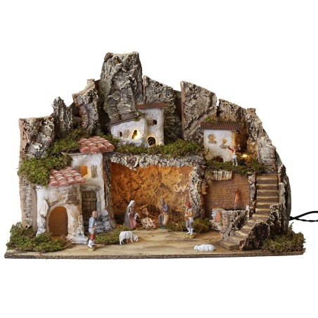 Nativity scene with lights and working fountain complete with figurines cm