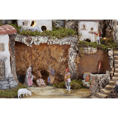 Presepe con luci e fontana funzionante completo di statuine cm