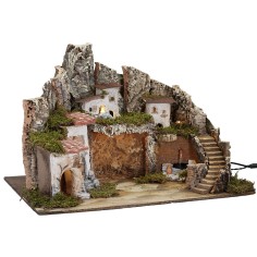 Presepe con luci e fontana funzionante cm 62x50x45 h