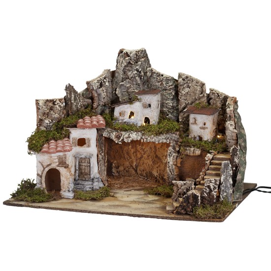 Presepe con luci e fontana funzionante cm 62x50x45 h