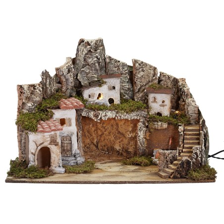 Presepe con luci e fontana funzionante cm 62x50x45 h