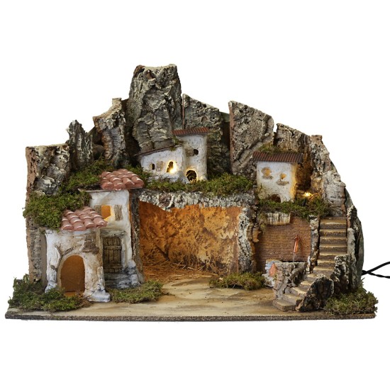 Presepe con luci e fontana funzionante cm 62x50x45 h per