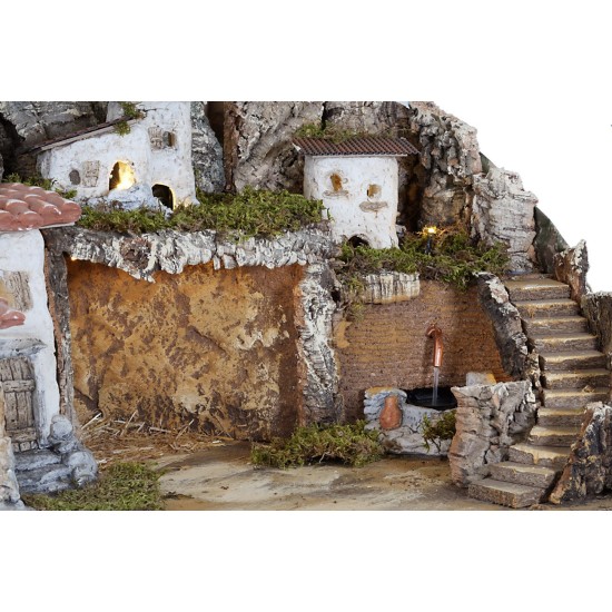 Nativity scene with lights and working fountain, dimensions