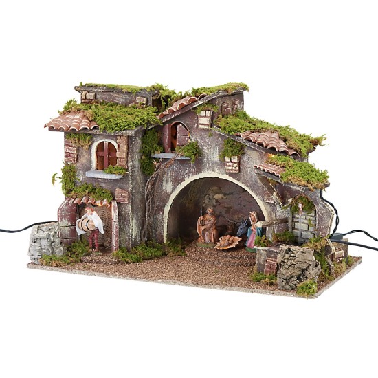Nativity scene with movement, lights, working fountain and