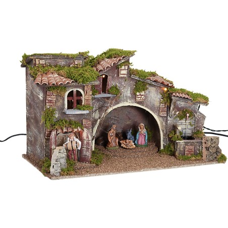 Nativity scene with movement, lights, working fountain and statues cm