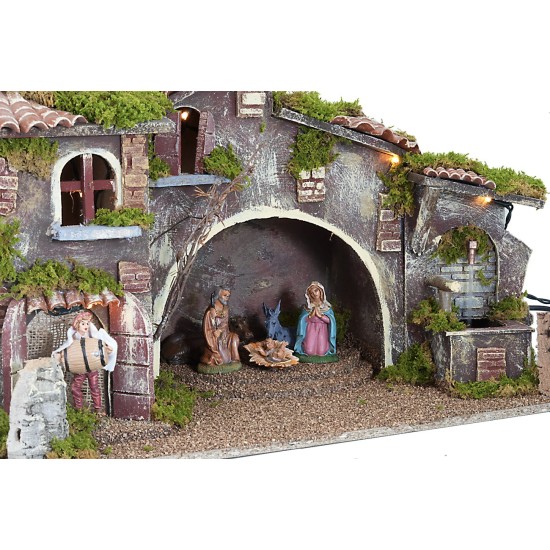 Nativity scene with movement, lights, working fountain and