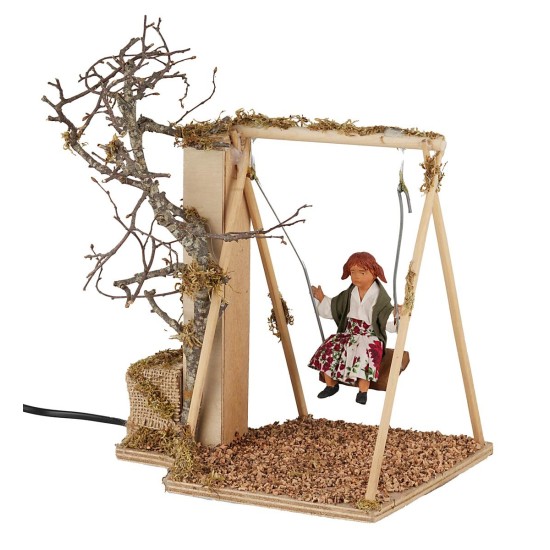 Bimba sull'altalena 24 cm in movimento per presepe Mondo Presepi