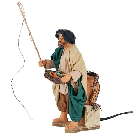 Pescatore con canna in movimento 24 cm per presepe Mondo Presepi