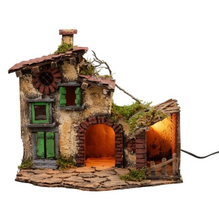 Casa con establo iluminado cm 36x29x31 h