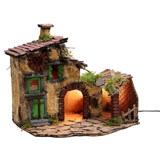 Casa con establo iluminado cm 36x29x31 h