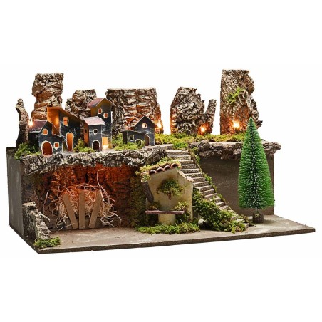 Nativity scene with lights and working fountain cm 60x35x35 h