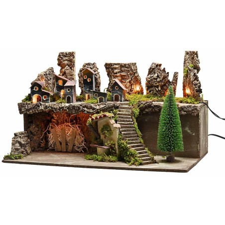 Nativity scene with lights and working fountain cm 60x35x35 h