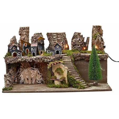 Nativity scene with lights and working fountain cm 60x35x35 h