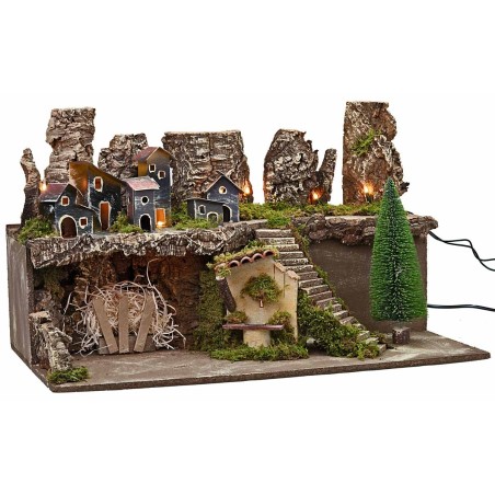 Presepe con luci e fontana funzionante cm 60x35x35 h per
