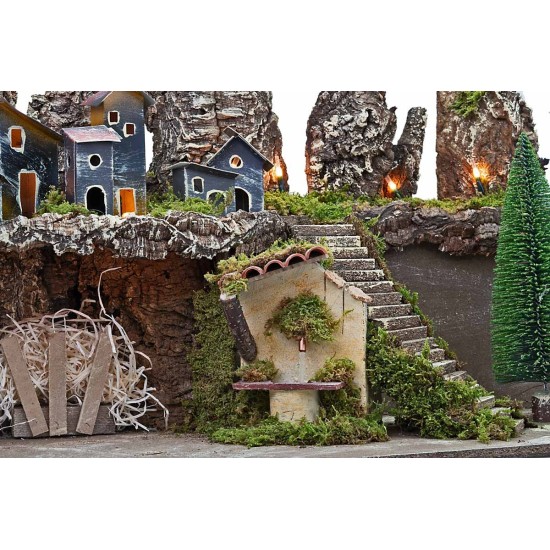 Presepe con luci e fontana funzionante cm 60x35x35 h per