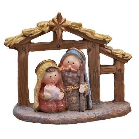 Natività naïf con capanna cm 7x3x6,5 h per presepe Mondo Presepi