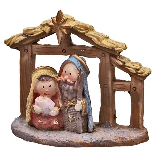 Natividad naïf con cabaña de cm 7x3x6,5 h