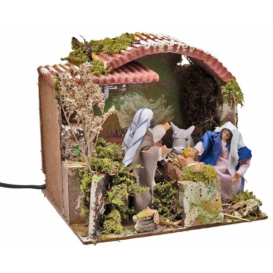 Hut with Nativity in motion and light 23x18x29 h
