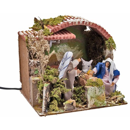 Hut with Nativity in motion and light 23x18x29 h